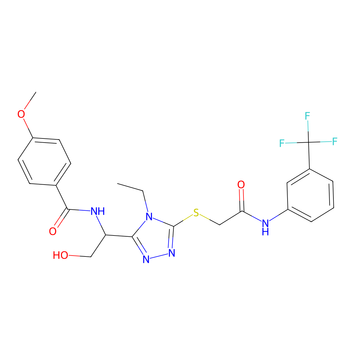 N-[1-[4-ethyl-5-[2-oxo-2-[3-(trifluoromethyl)anilino]ethyl]sulfanyl-1,2,4-triazol-3-yl]-2-hydroxyethyl]-4-methoxybenzamide molecular structure, CAS 767325-35-9
