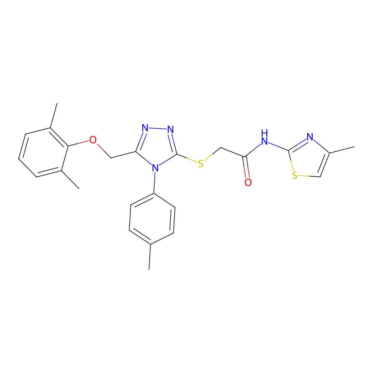 2-[[5-[(2,6-dimethylphenoxy)methyl]-4-(4-methylphenyl)-1,2,4-triazol-3-yl]sulfanyl]-N-(4-methyl-1,3-thiazol-2-yl)acetamide molecular structure, CAS 767325-40-6