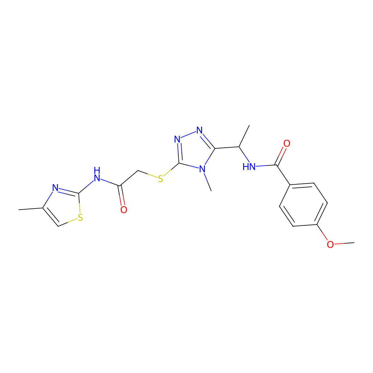 4-methoxy-N-{1-[4-methyl-5-({2-[(4-methyl-1,3-thiazol-2-yl)amino]-2-oxoethyl}sulfanyl)-4H-1,2,4-triazol-3-yl]ethyl}benzamide molecular structure, CAS 767325-41-7
