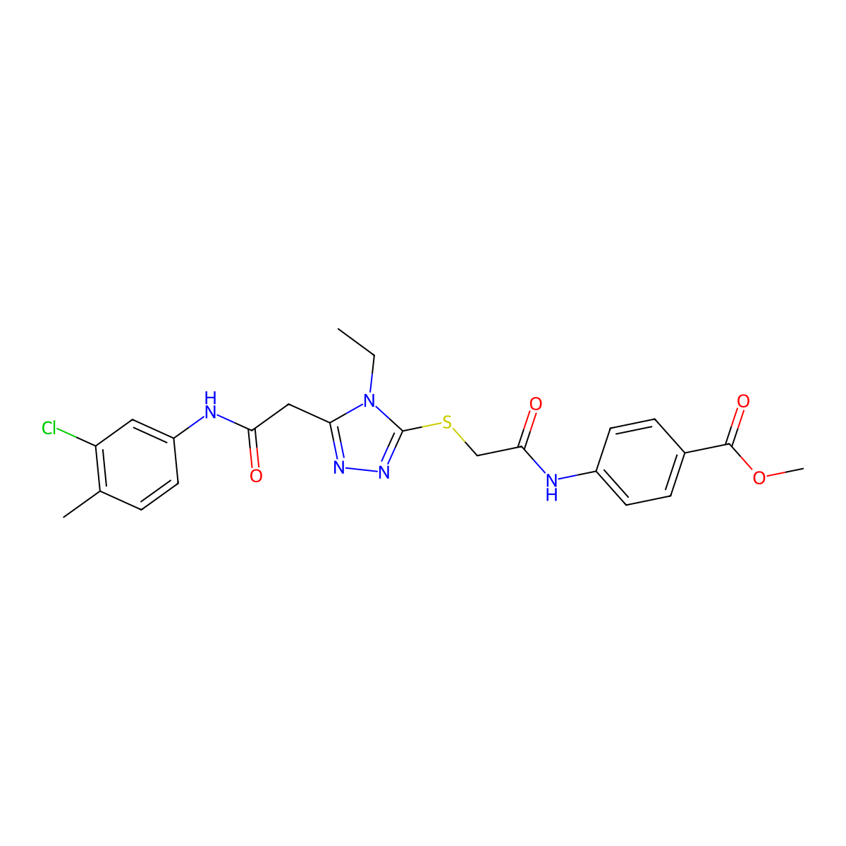 methyl 4-({[(5-{2-[(3-chloro-4-methylphenyl)amino]-2-oxoethyl}-4-ethyl-4H-1,2,4-triazol-3-yl)sulfanyl]acetyl}amino)benzoate molecular structure, CAS 767325-48-4
