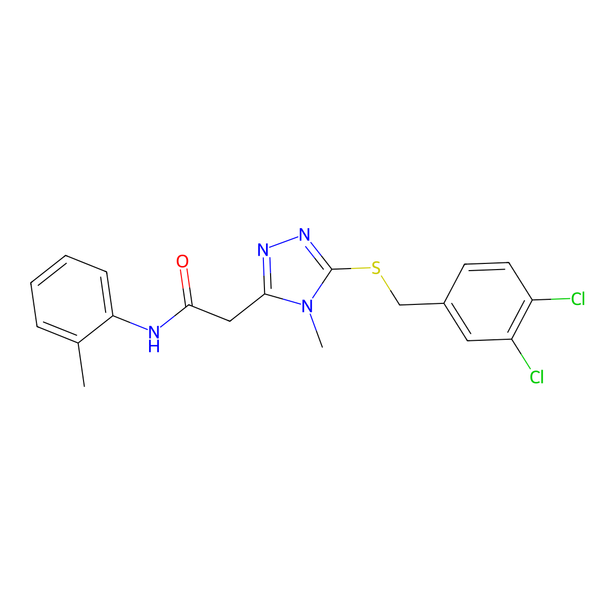 2-[5-[(3,4-dichlorophenyl)methylsulfanyl]-4-methyl-1,2,4-triazol-3-yl]-N-(2-methylphenyl)acetamide molecular structure, CAS 767325-53-1