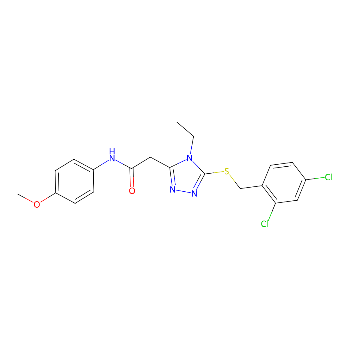 2-[5-[(2,4-dichlorophenyl)methylsulfanyl]-4-ethyl-1,2,4-triazol-3-yl]-N-(4-methoxyphenyl)acetamide molecular structure, CAS 767325-54-2
