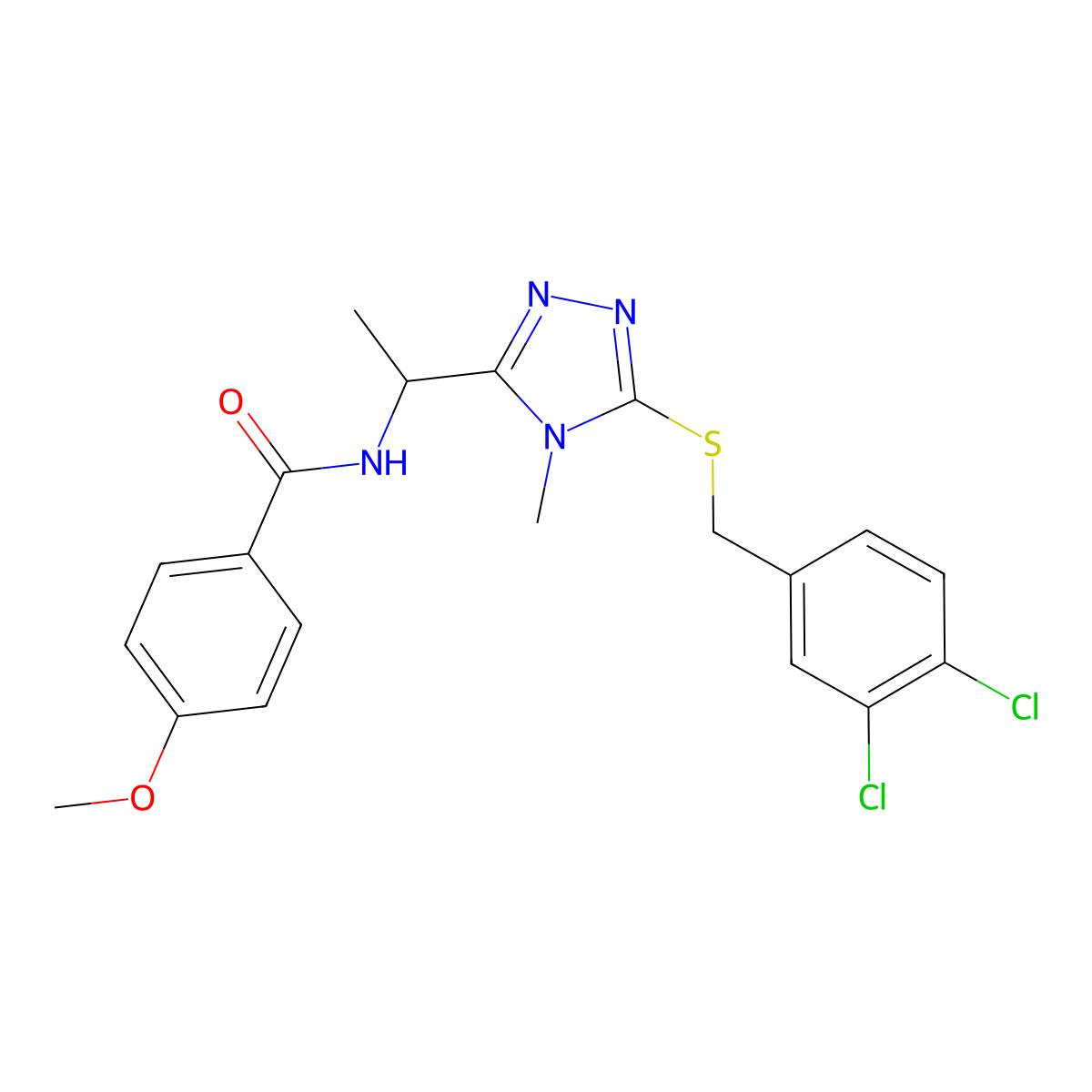 N-[1-[5-[(3,4-dichlorophenyl)methylsulfanyl]-4-methyl-1,2,4-triazol-3-yl]ethyl]-4-methoxybenzamide molecular structure, CAS 767325-57-5