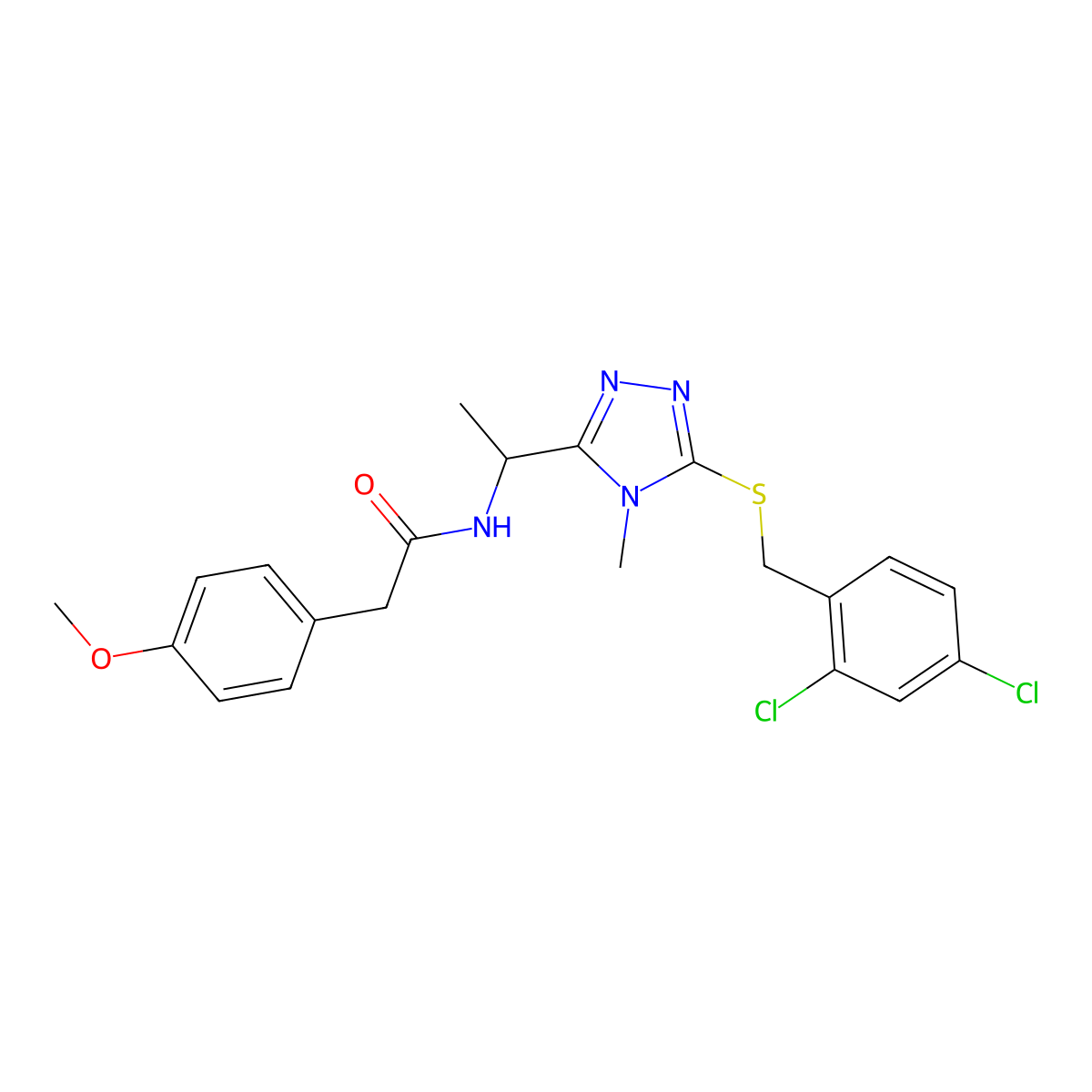 N-(1-{5-[(2,4-dichlorobenzyl)sulfanyl]-4-methyl-4H-1,2,4-triazol-3-yl}ethyl)-2-(4-methoxyphenyl)acetamide molecular structure, CAS 767325-59-7