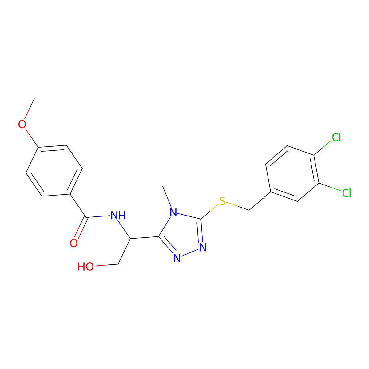 N-(1-{5-[(3,4-dichlorobenzyl)sulfanyl]-4-methyl-4H-1,2,4-triazol-3-yl}-2-hydroxyethyl)-4-methoxybenzamide molecular structure, CAS 767325-61-1