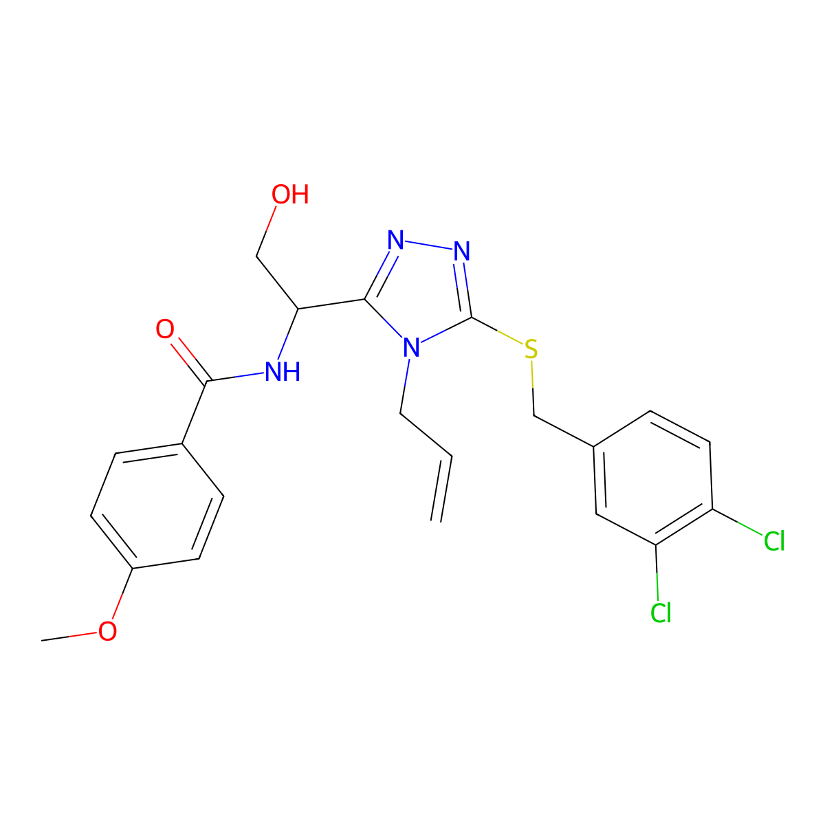 N-(1-{5-[(3,4-dichlorobenzyl)sulfanyl]-4-(prop-2-en-1-yl)-4H-1,2,4-triazol-3-yl}-2-hydroxyethyl)-4-methoxybenzamide molecular structure, CAS 767325-62-2