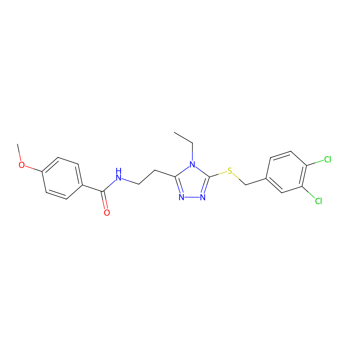 N-[2-[5-[(3,4-dichlorophenyl)methylsulfanyl]-4-ethyl-1,2,4-triazol-3-yl]ethyl]-4-methoxybenzamide molecular structure, CAS 767325-63-3