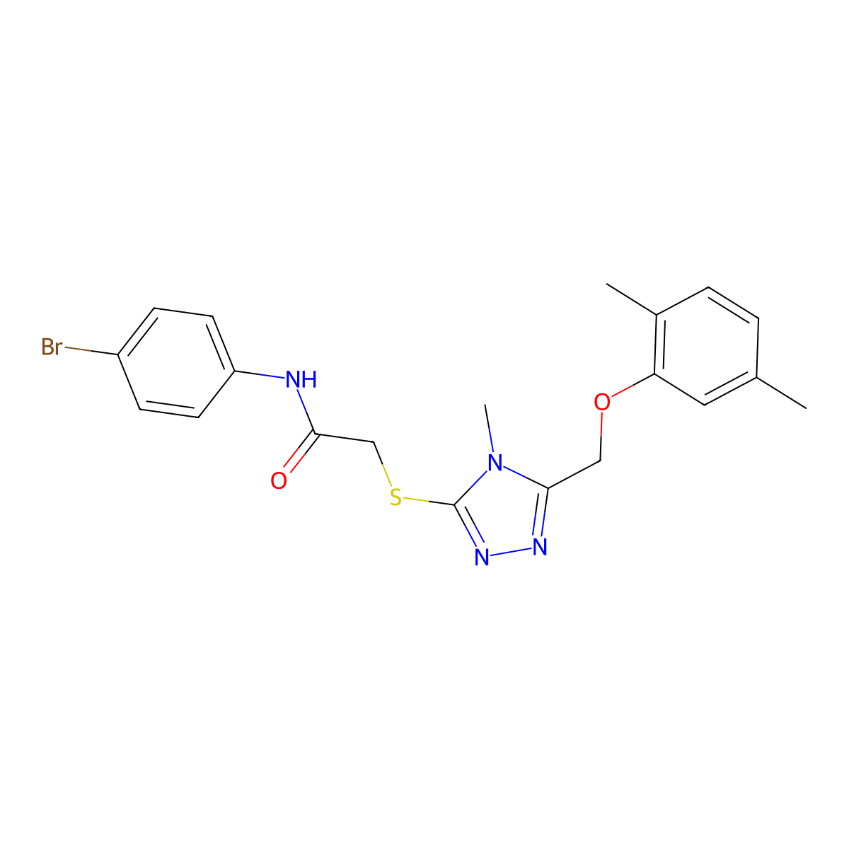 N-(4-bromophenyl)-2-[[5-[(2,5-dimethylphenoxy)methyl]-4-methyl-1,2,4-triazol-3-yl]sulfanyl]acetamide molecular structure, CAS 767325-64-4