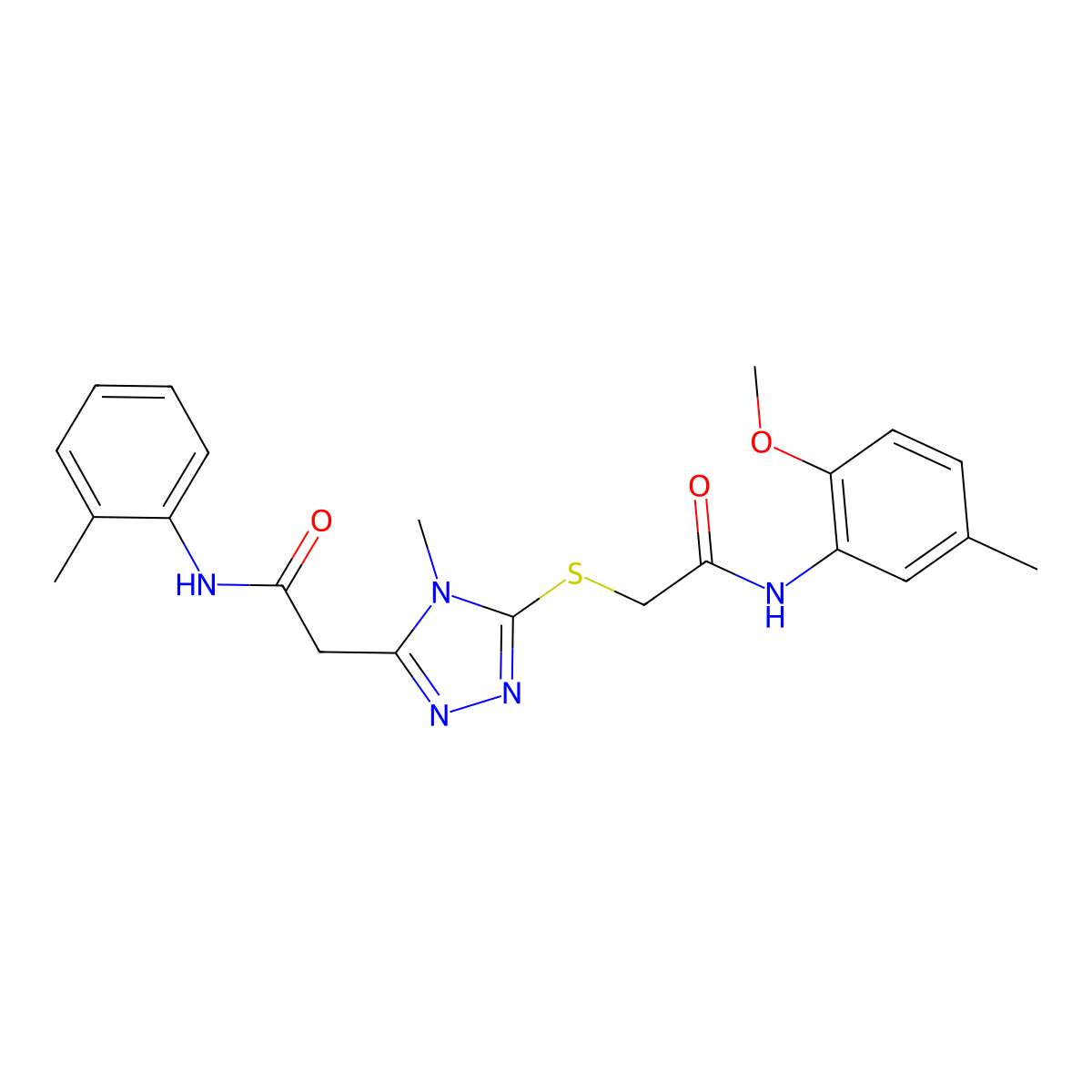 2-[5-[2-(2-methoxy-5-methylanilino)-2-oxoethyl]sulfanyl-4-methyl-1,2,4-triazol-3-yl]-N-(2-methylphenyl)acetamide molecular structure, CAS 767325-66-6