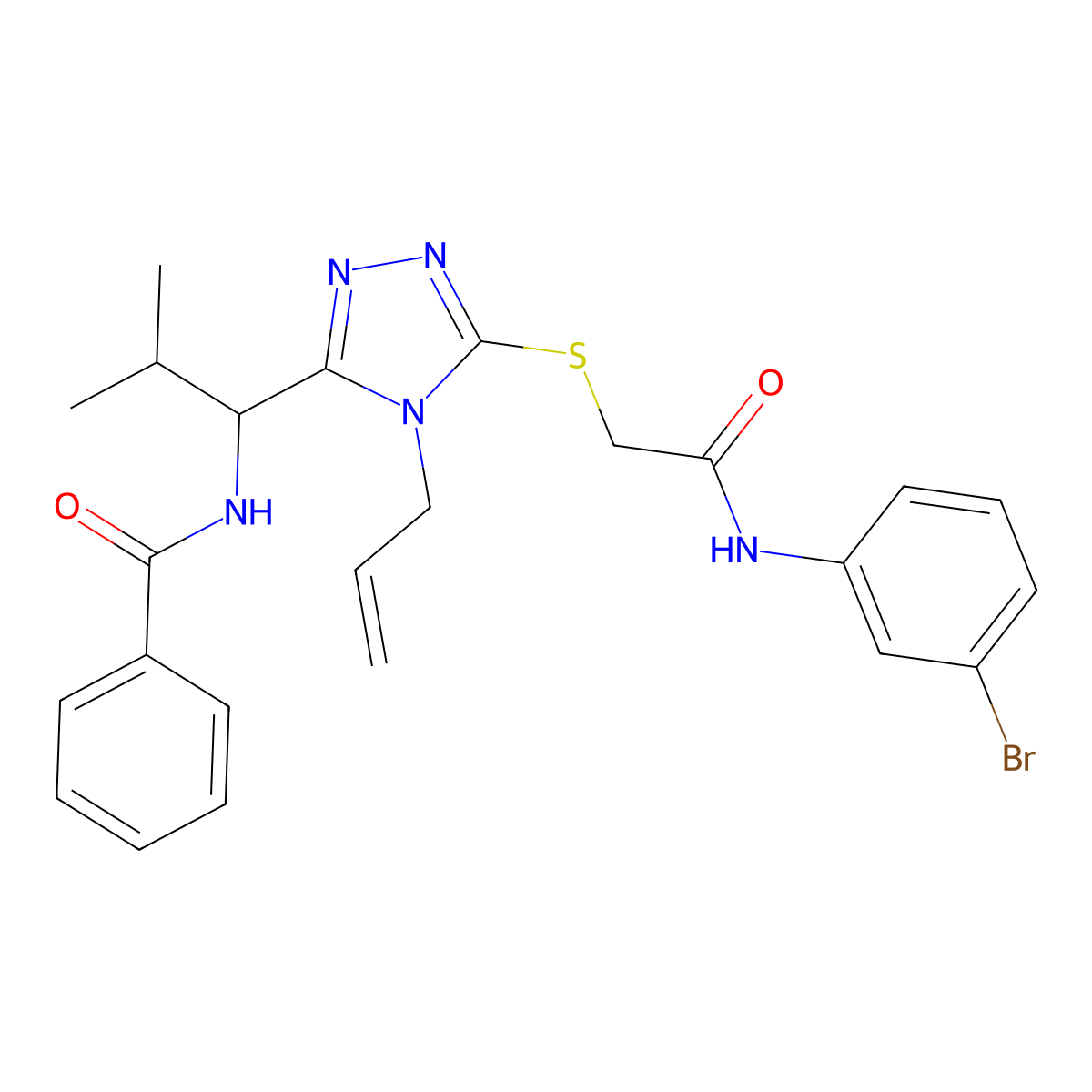 N-{1-[5-({2-[(3-bromophenyl)amino]-2-oxoethyl}sulfanyl)-4-(prop-2-en-1-yl)-4H-1,2,4-triazol-3-yl]-2-methylpropyl}benzamide molecular structure, CAS 767325-67-7