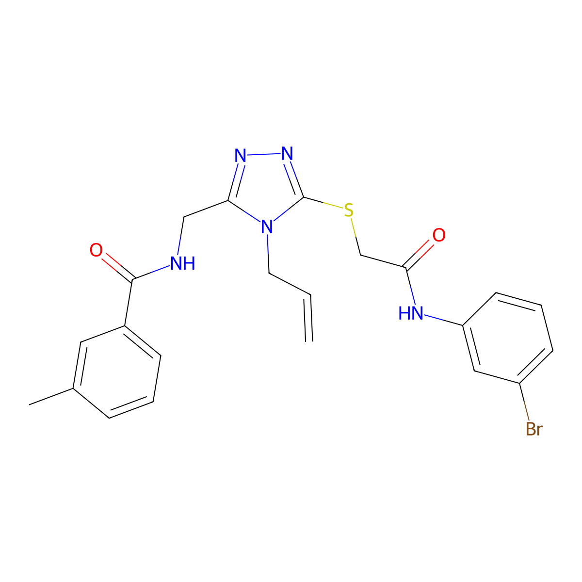 N-[[5-[2-(3-bromoanilino)-2-oxoethyl]sulfanyl-4-prop-2-enyl-1,2,4-triazol-3-yl]methyl]-3-methylbenzamide molecular structure, CAS 767325-69-9