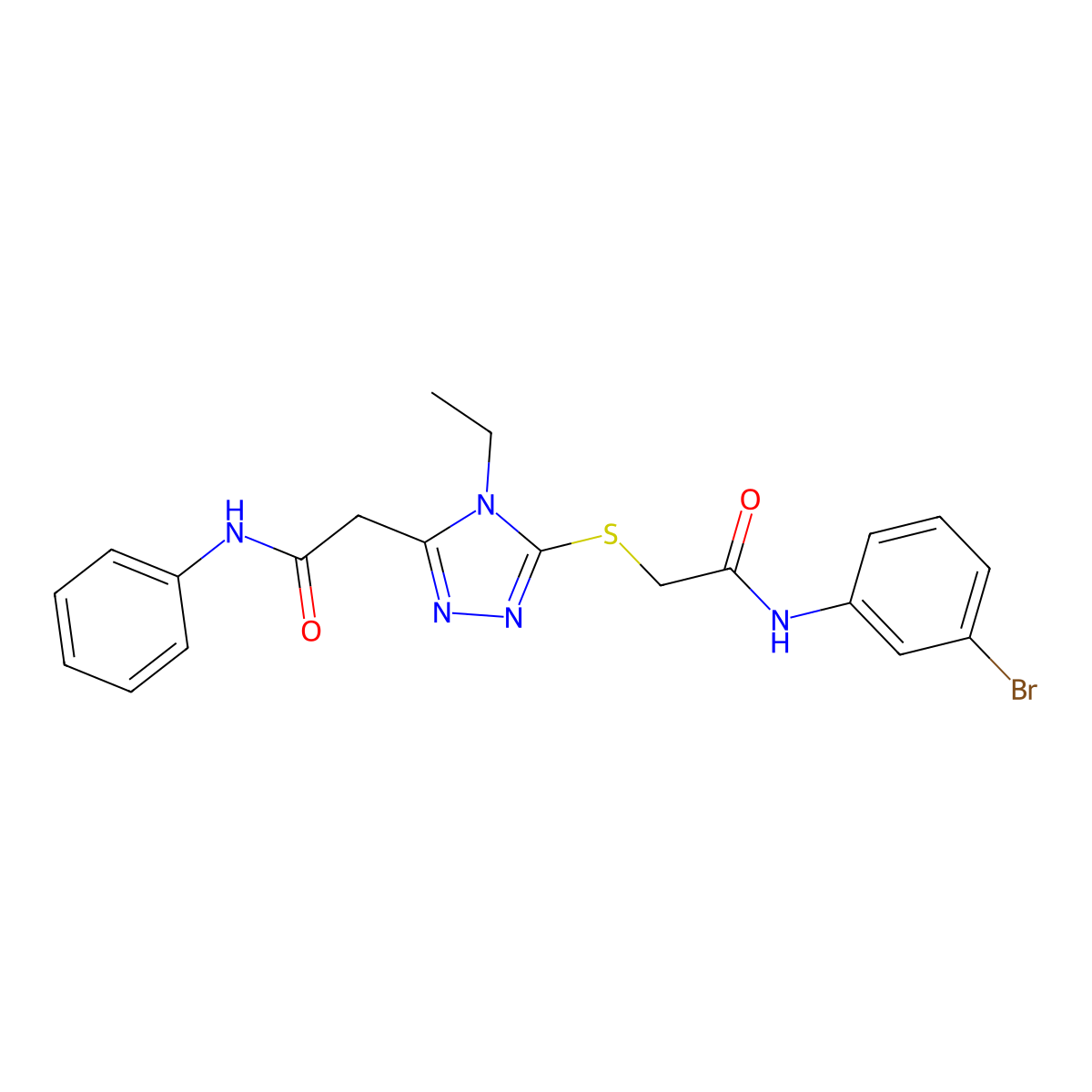 2-[5-[2-(3-bromoanilino)-2-oxoethyl]sulfanyl-4-ethyl-1,2,4-triazol-3-yl]-N-phenylacetamide molecular structure, CAS 767325-72-4