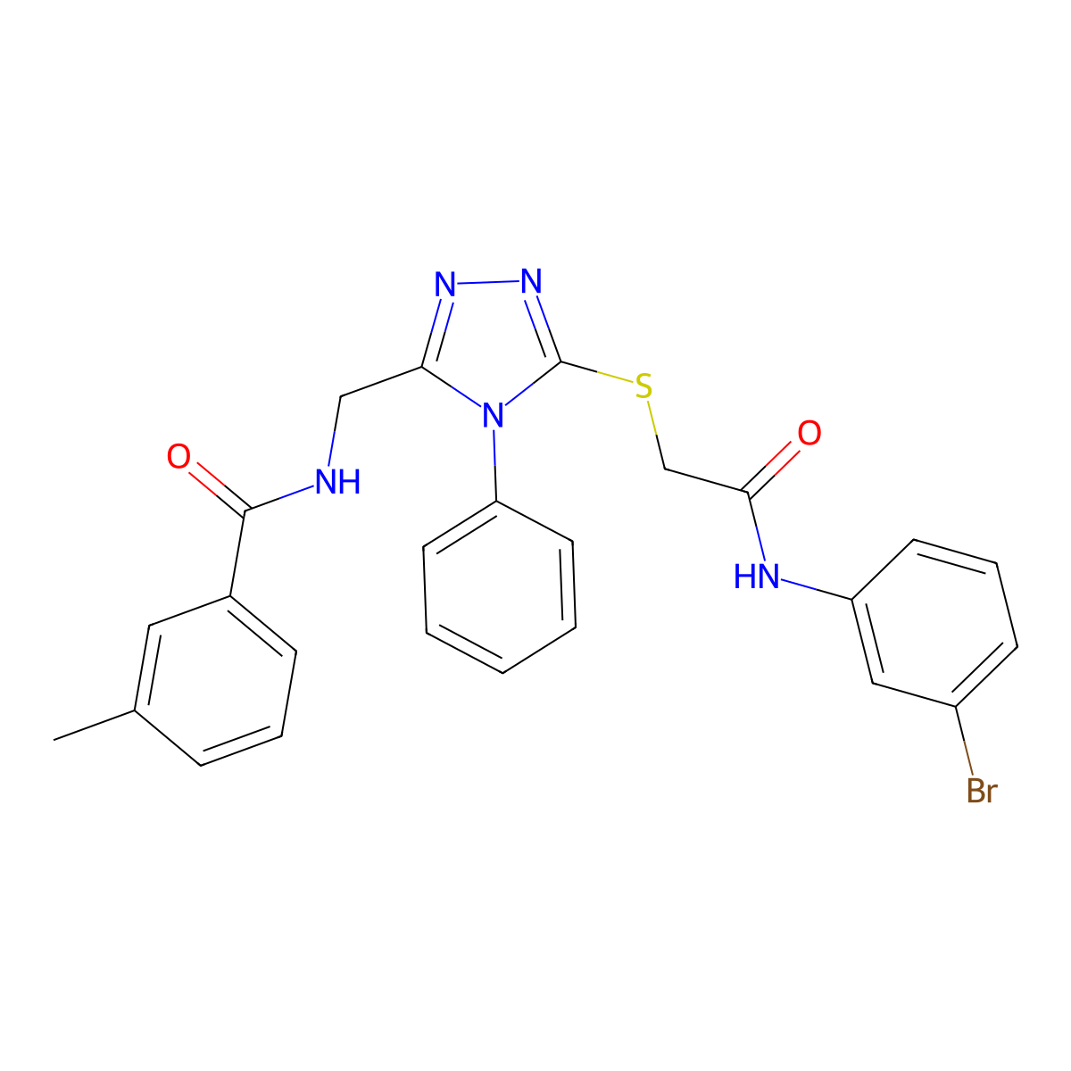 N-[[5-[2-(3-bromoanilino)-2-oxoethyl]sulfanyl-4-phenyl-1,2,4-triazol-3-yl]methyl]-3-methylbenzamide molecular structure, CAS 767325-73-5