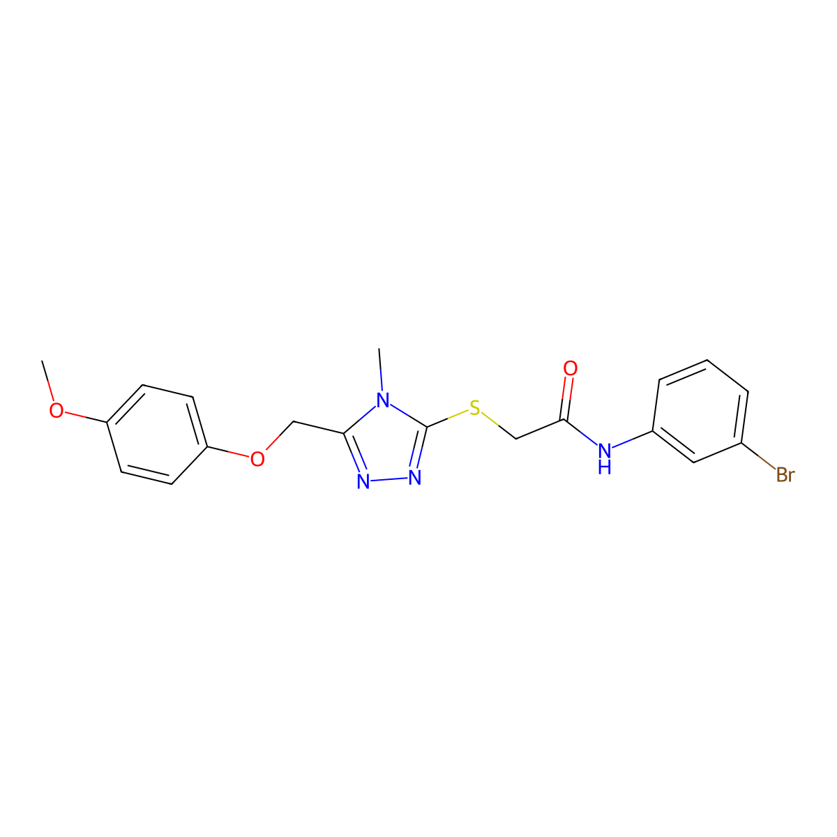 N-(3-bromophenyl)-2-[[5-[(4-methoxyphenoxy)methyl]-4-methyl-1,2,4-triazol-3-yl]sulfanyl]acetamide molecular structure, CAS 767325-75-7