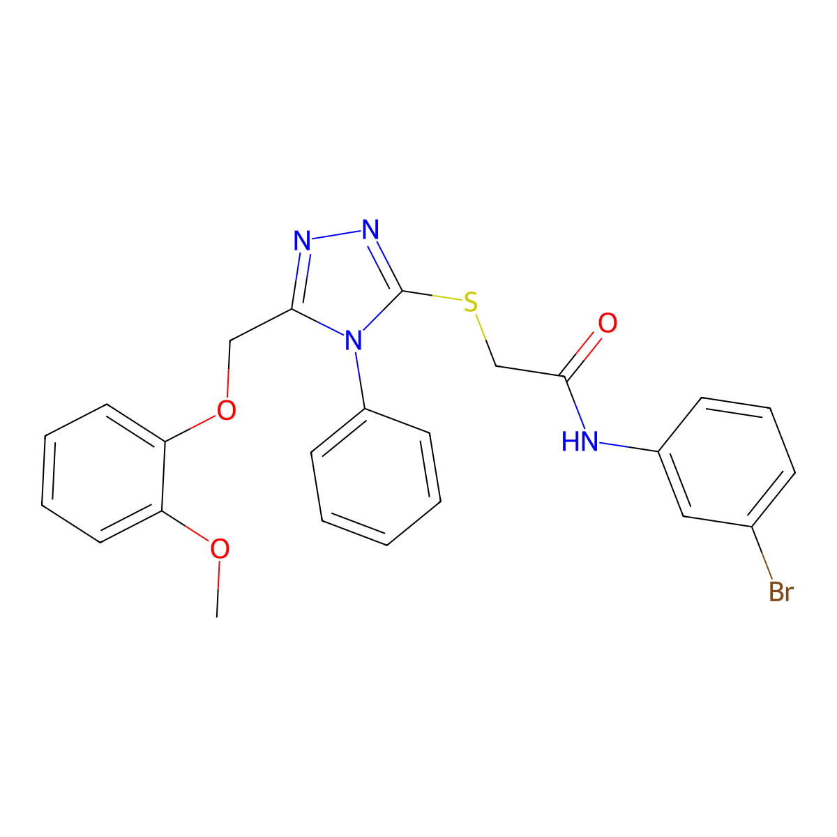 N-(3-bromophenyl)-2-[[5-[(2-methoxyphenoxy)methyl]-4-phenyl-1,2,4-triazol-3-yl]sulfanyl]acetamide molecular structure, CAS 767325-76-8