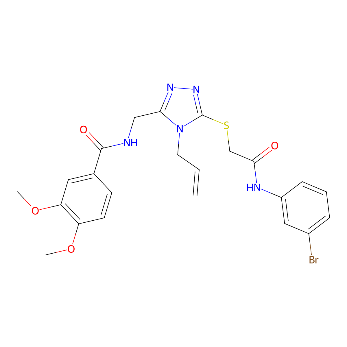 N-[[5-[2-(3-bromoanilino)-2-oxoethyl]sulfanyl-4-prop-2-enyl-1,2,4-triazol-3-yl]methyl]-3,4-dimethoxybenzamide molecular structure, CAS 767325-77-9