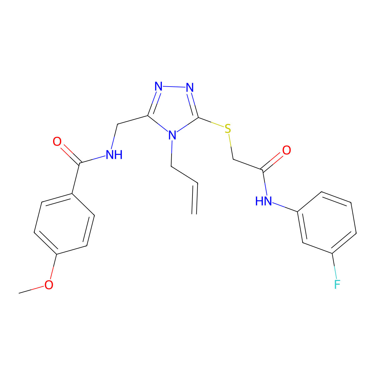 N-[[5-[2-(3-fluoroanilino)-2-oxoethyl]sulfanyl-4-prop-2-enyl-1,2,4-triazol-3-yl]methyl]-4-methoxybenzamide molecular structure, CAS 767325-81-5