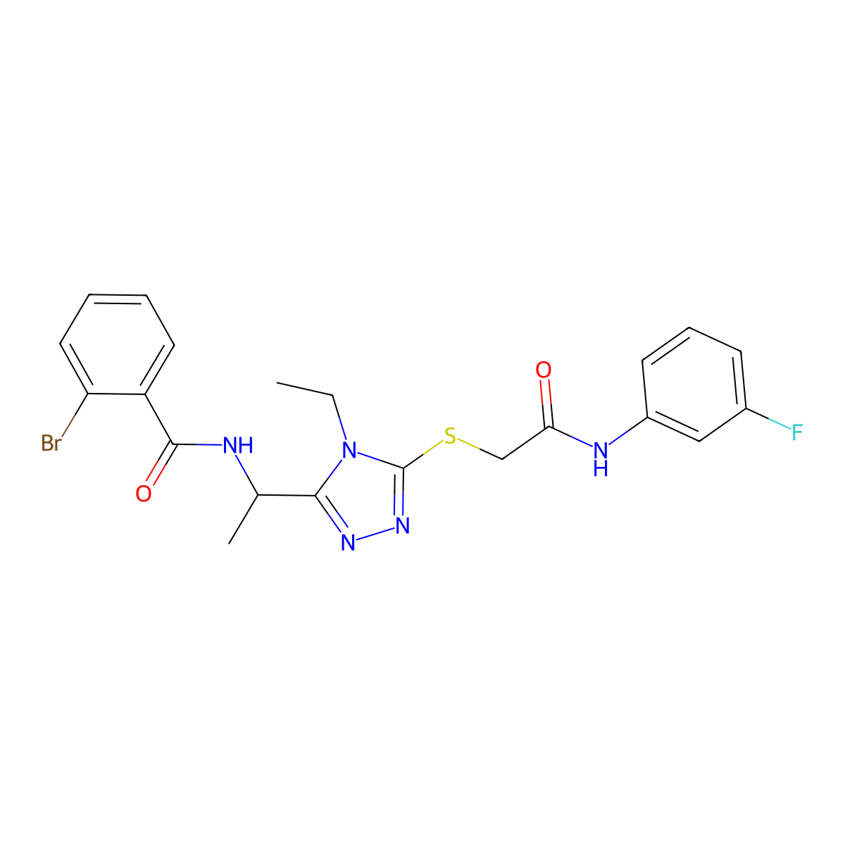 2-bromo-N-{1-[4-ethyl-5-({2-[(3-fluorophenyl)amino]-2-oxoethyl}sulfanyl)-4H-1,2,4-triazol-3-yl]ethyl}benzamide molecular structure, CAS 767325-83-7