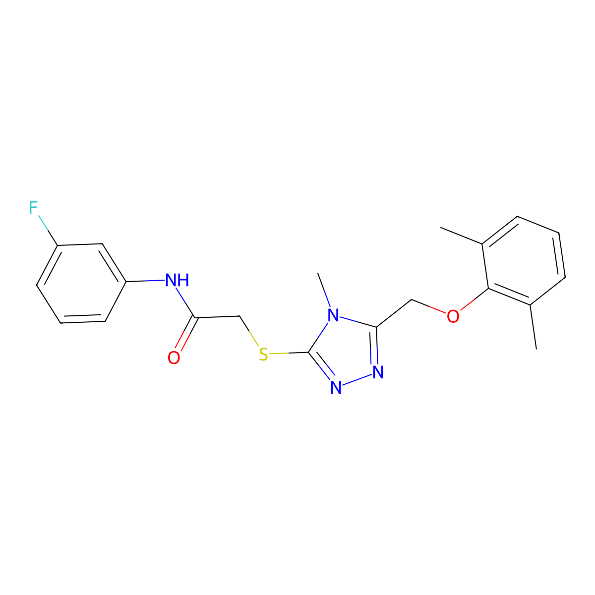 2-[[5-[(2,6-dimethylphenoxy)methyl]-4-methyl-1,2,4-triazol-3-yl]sulfanyl]-N-(3-fluorophenyl)acetamide molecular structure, CAS 767325-85-9