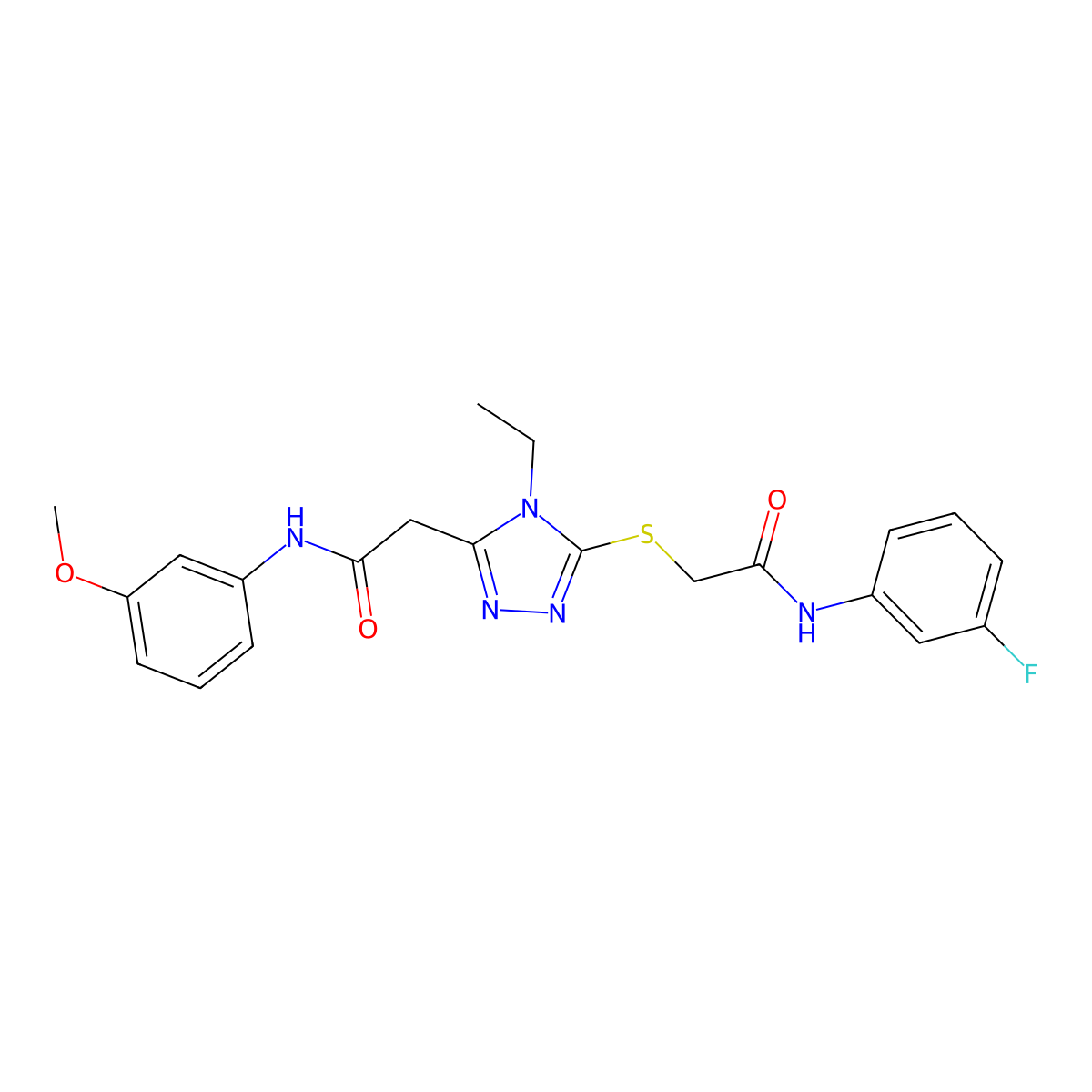 2-[4-ethyl-5-[2-(3-fluoroanilino)-2-oxoethyl]sulfanyl-1,2,4-triazol-3-yl]-N-(3-methoxyphenyl)acetamide molecular structure, CAS 767325-87-1