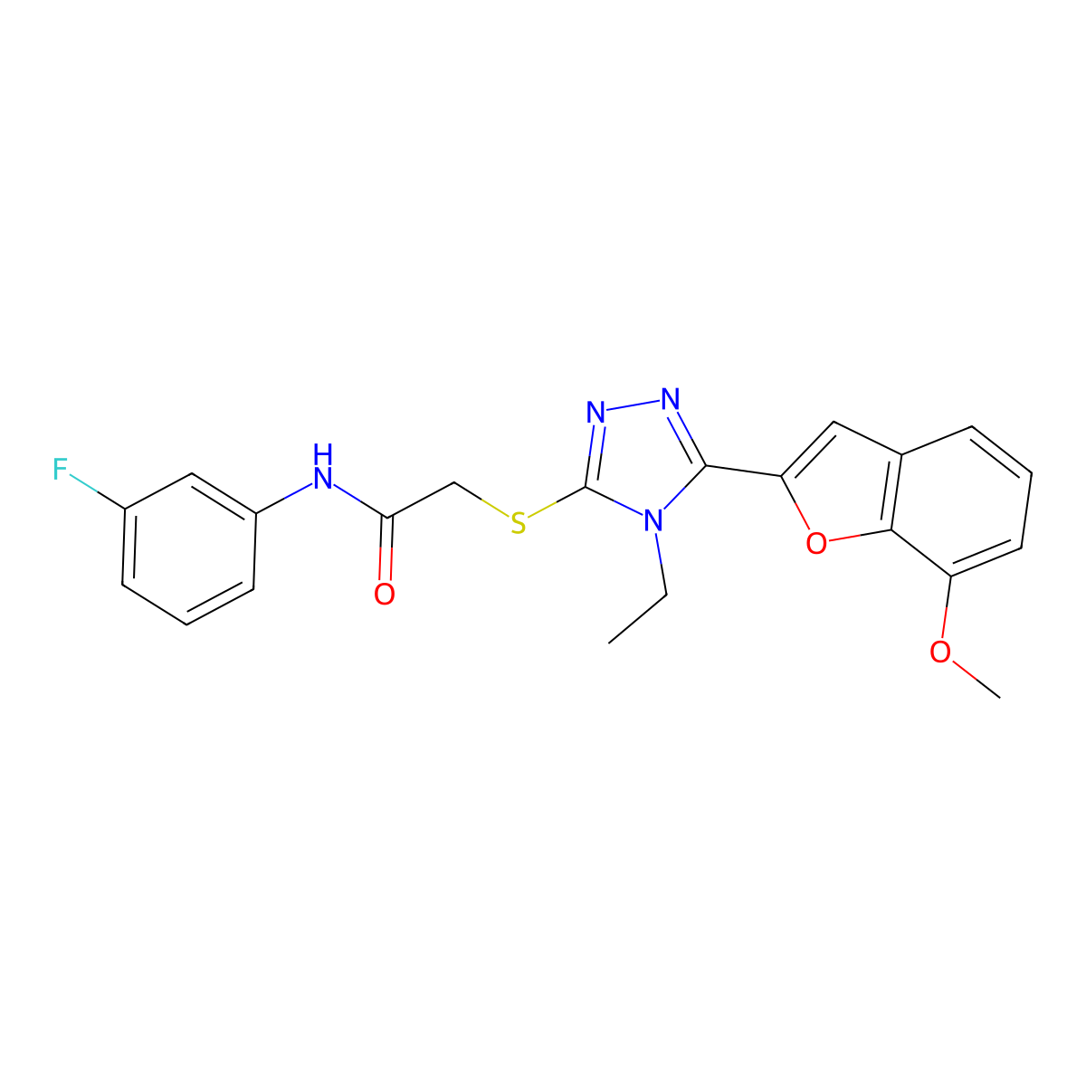 2-[[4-ethyl-5-(7-methoxy-1-benzofuran-2-yl)-1,2,4-triazol-3-yl]sulfanyl]-N-(3-fluorophenyl)acetamide molecular structure, CAS 767325-89-3