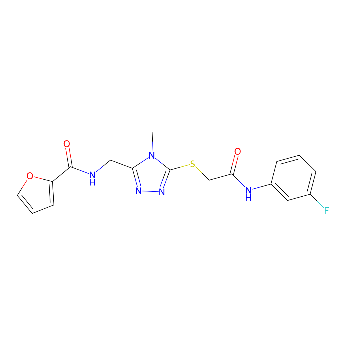N-[[5-[2-(3-fluoroanilino)-2-oxoethyl]sulfanyl-4-methyl-1,2,4-triazol-3-yl]methyl]furan-2-carboxamide molecular structure, CAS 767325-92-8