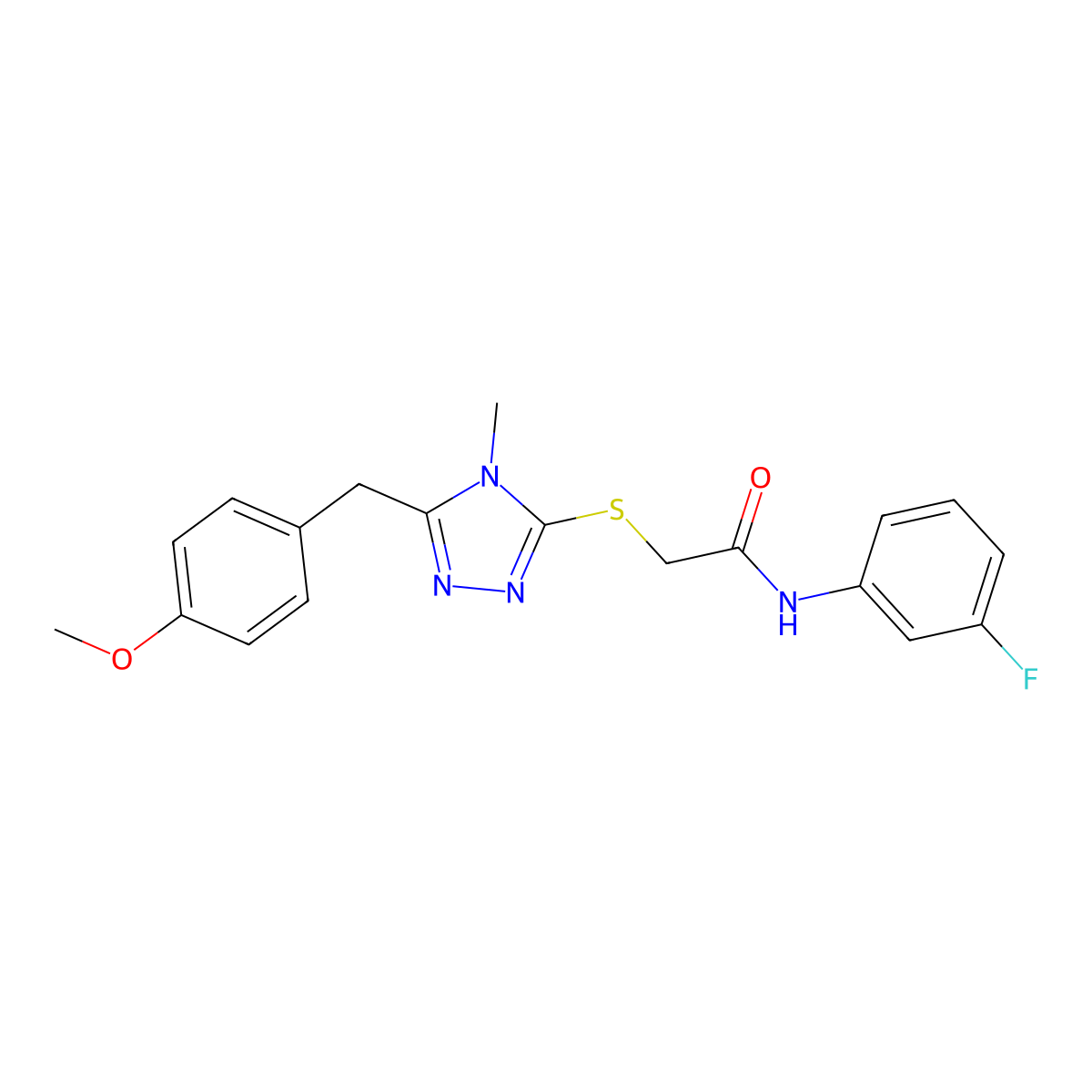 N-(3-fluorophenyl)-2-[[5-[(4-methoxyphenyl)methyl]-4-methyl-1,2,4-triazol-3-yl]sulfanyl]acetamide molecular structure, CAS 767325-94-0
