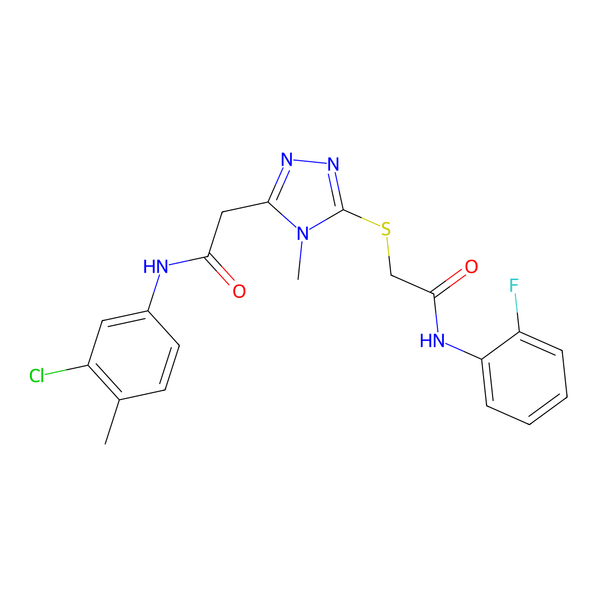 N-(3-chloro-4-methylphenyl)-2-[5-[2-(2-fluoroanilino)-2-oxoethyl]sulfanyl-4-methyl-1,2,4-triazol-3-yl]acetamide molecular structure, CAS 767325-96-2
