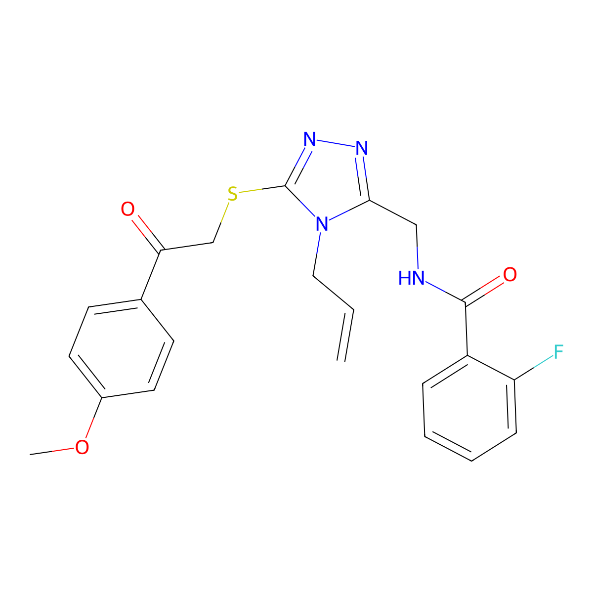 2-fluoro-N-[[5-[2-(4-methoxyphenyl)-2-oxoethyl]sulfanyl-4-prop-2-enyl-1,2,4-triazol-3-yl]methyl]benzamide molecular structure, CAS 767325-98-4