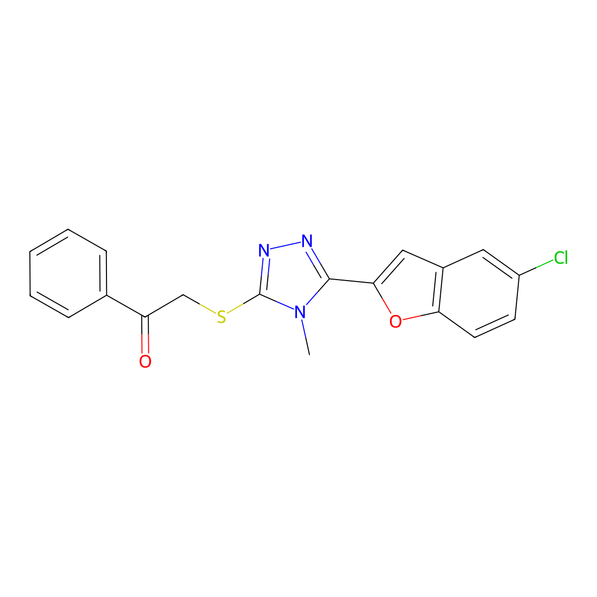 2-[[5-(5-Chloro-1-benzofuran-2-yl)-4-methyl-1,2,4-triazol-3-yl]sulfanyl]-1-phenylethanone molecular structure, CAS 767326-05-6