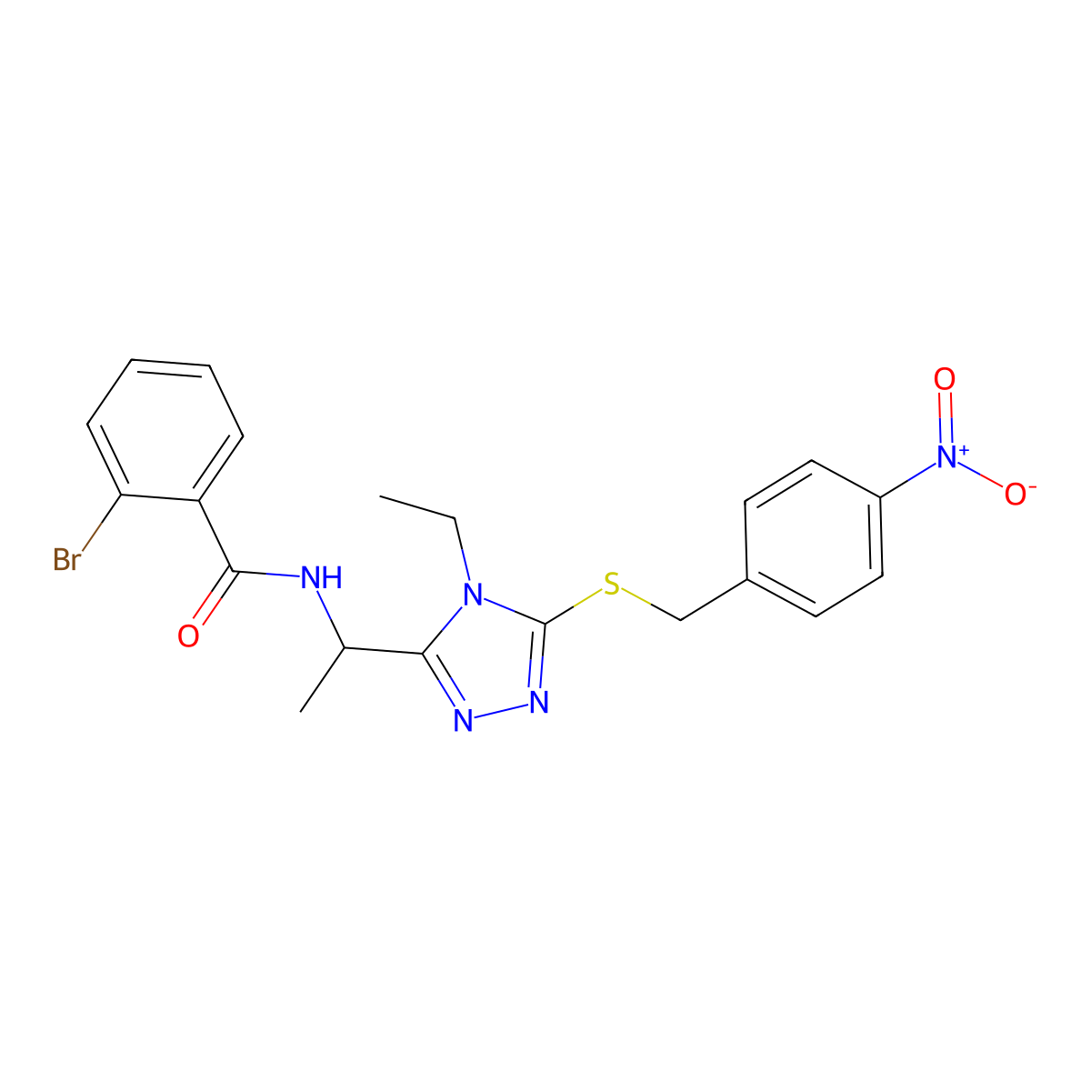 2-bromo-N-(1-{4-ethyl-5-[(4-nitrobenzyl)sulfanyl]-4H-1,2,4-triazol-3-yl}ethyl)benzamide molecular structure, CAS 767326-17-0