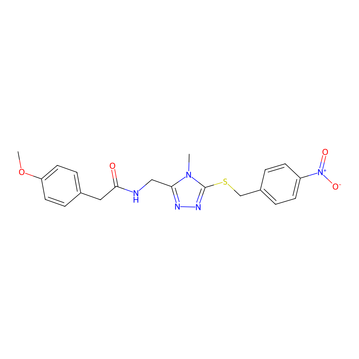 2-(4-methoxyphenyl)-N-[[4-methyl-5-[(4-nitrophenyl)methylsulfanyl]-1,2,4-triazol-3-yl]methyl]acetamide molecular structure, CAS 767326-19-2