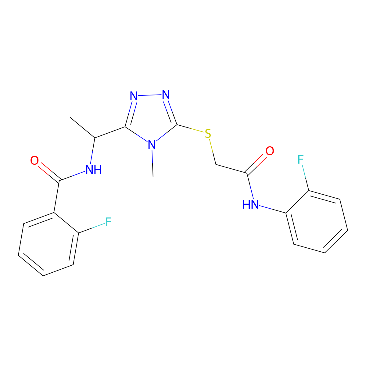 2-fluoro-N-{1-[5-({2-[(2-fluorophenyl)amino]-2-oxoethyl}sulfanyl)-4-methyl-4H-1,2,4-triazol-3-yl]ethyl}benzamide molecular structure, CAS 767326-26-1