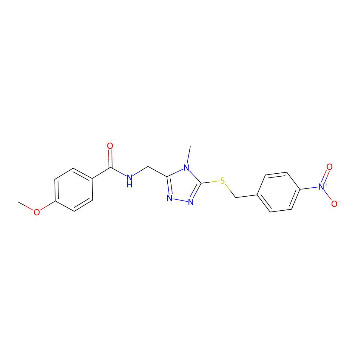 4-methoxy-N-[[4-methyl-5-[(4-nitrophenyl)methylsulfanyl]-1,2,4-triazol-3-yl]methyl]benzamide molecular structure, CAS 767326-27-2