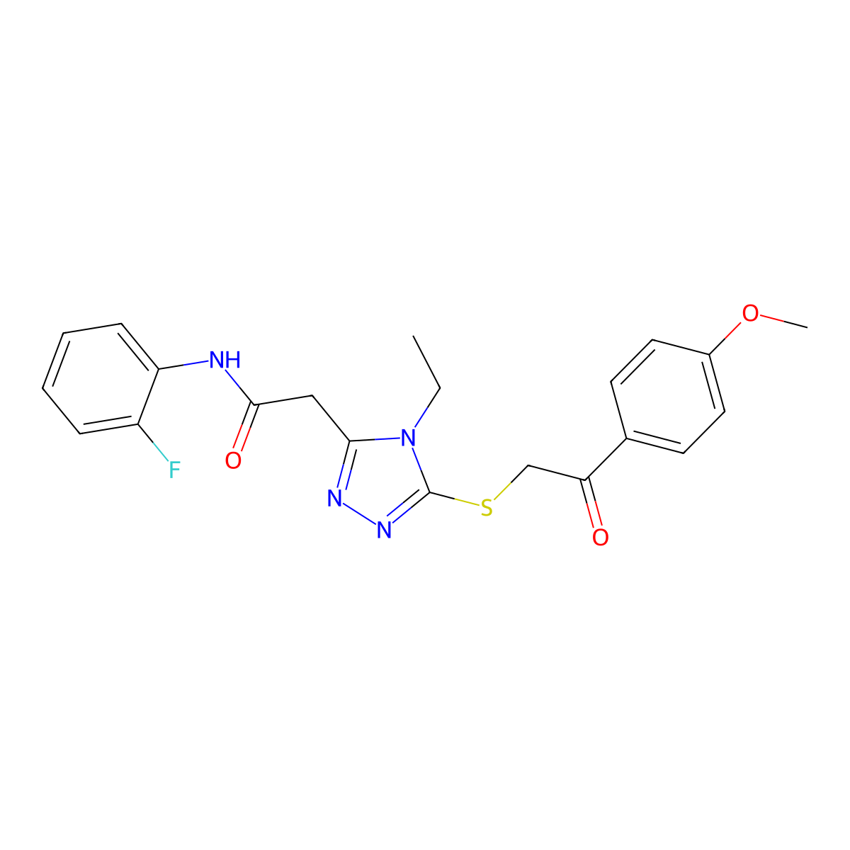 2-[4-ethyl-5-[2-(4-methoxyphenyl)-2-oxoethyl]sulfanyl-1,2,4-triazol-3-yl]-N-(2-fluorophenyl)acetamide molecular structure, CAS 767326-31-8