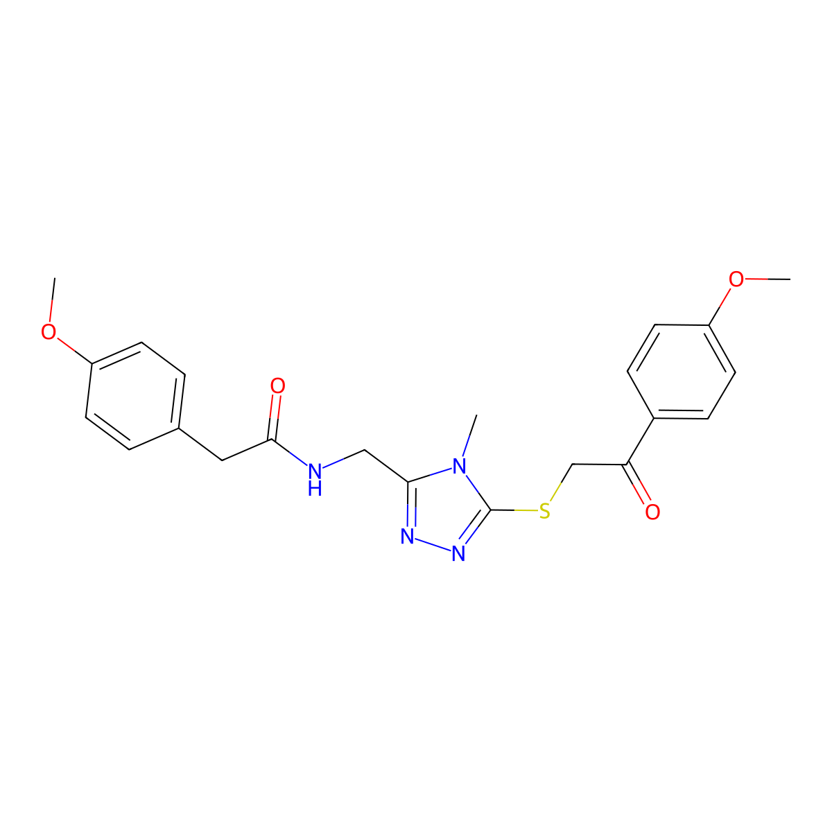 2-(4-methoxyphenyl)-N-[[5-[2-(4-methoxyphenyl)-2-oxoethyl]sulfanyl-4-methyl-1,2,4-triazol-3-yl]methyl]acetamide molecular structure, CAS 767326-32-9