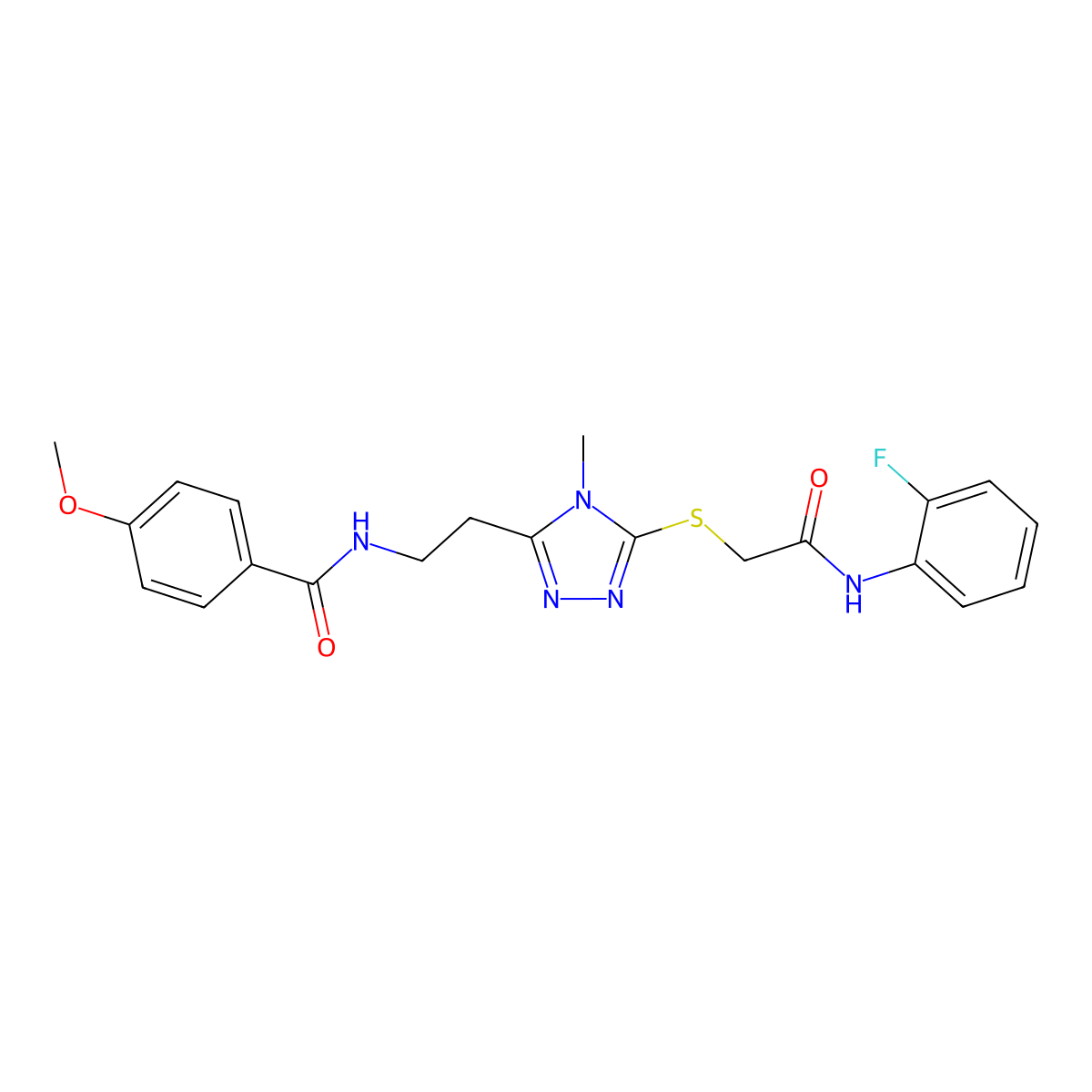 N-{2-[5-({2-[(2-fluorophenyl)amino]-2-oxoethyl}sulfanyl)-4-methyl-4H-1,2,4-triazol-3-yl]ethyl}-4-methoxybenzamide molecular structure, CAS 767326-33-0