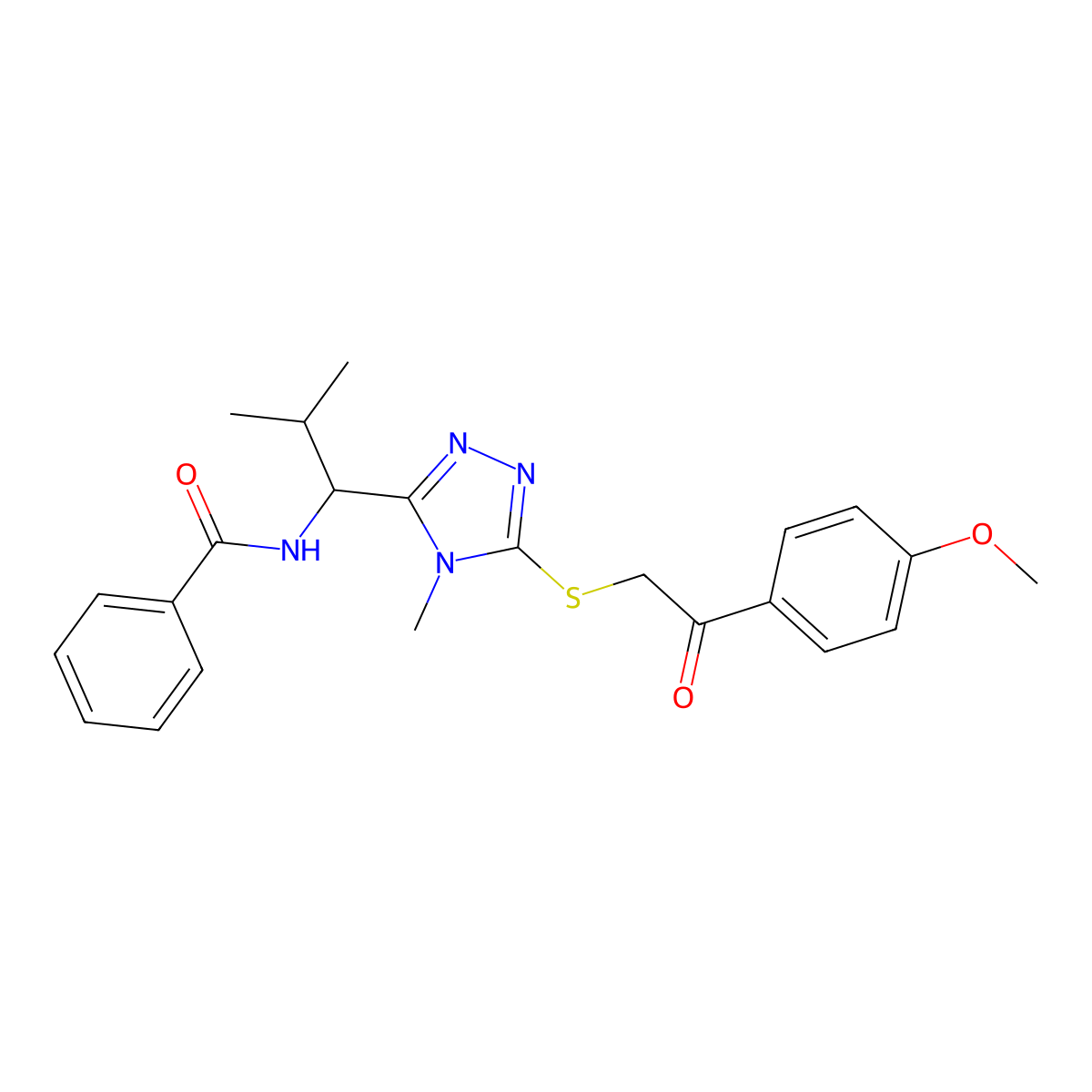 N-[1-(5-{[2-(4-methoxyphenyl)-2-oxoethyl]sulfanyl}-4-methyl-4H-1,2,4-triazol-3-yl)-2-methylpropyl]benzamide molecular structure, CAS 767326-36-3