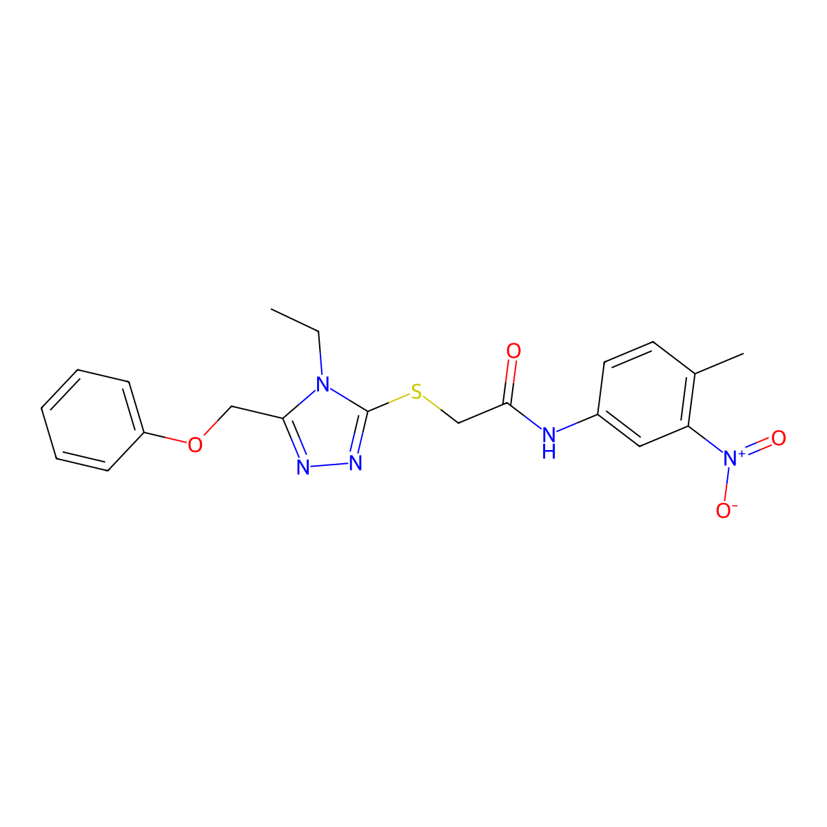 2-[[4-ethyl-5-(phenoxymethyl)-1,2,4-triazol-3-yl]sulfanyl]-N-(4-methyl-3-nitrophenyl)acetamide molecular structure, CAS 767326-37-4