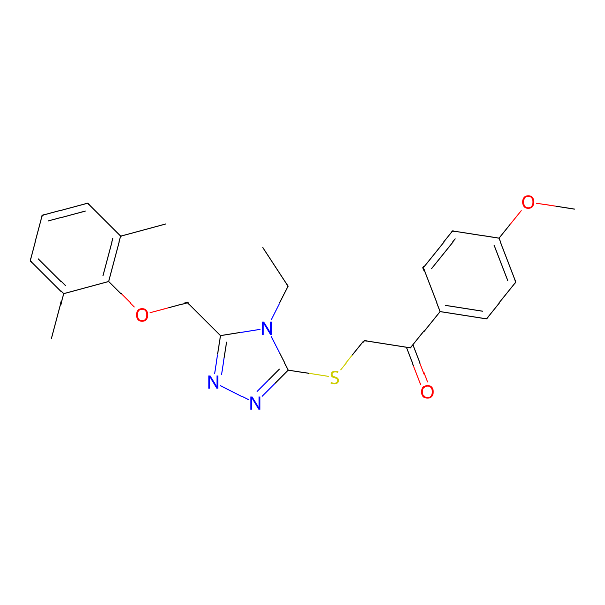 2-[[5-[(2,6-Dimethylphenoxy)methyl]-4-ethyl-1,2,4-triazol-3-yl]sulfanyl]-1-(4-methoxyphenyl)ethanone molecular structure, CAS 767326-38-5