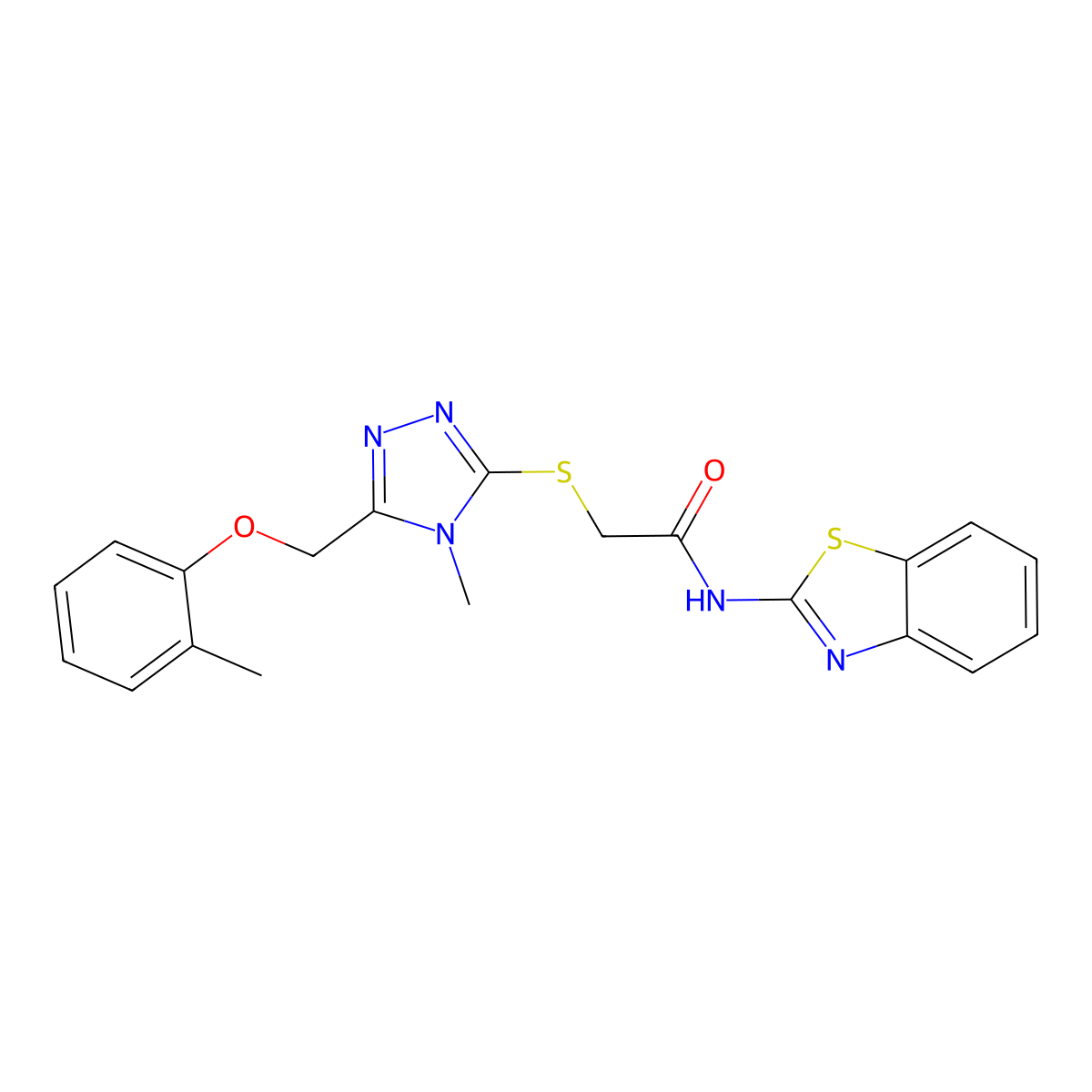 N-(1,3-benzothiazol-2-yl)-2-[[4-methyl-5-[(2-methylphenoxy)methyl]-1,2,4-triazol-3-yl]sulfanyl]acetamide molecular structure, CAS 767326-39-6
