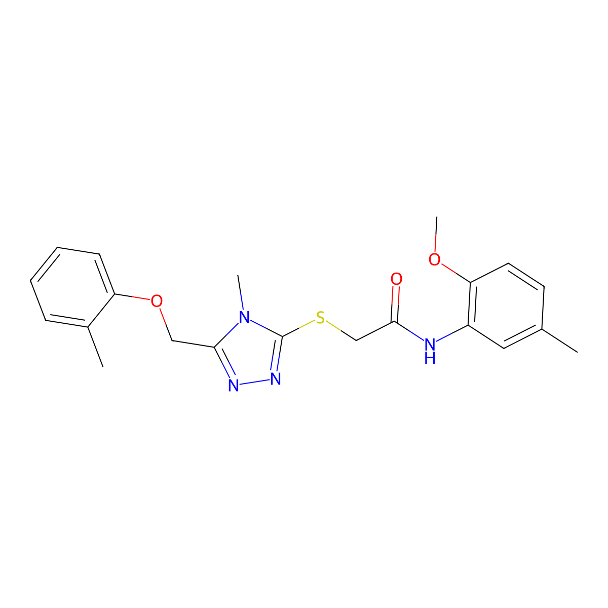 N-(2-methoxy-5-methylphenyl)-2-[[4-methyl-5-[(2-methylphenoxy)methyl]-1,2,4-triazol-3-yl]sulfanyl]acetamide molecular structure, CAS 767326-40-9