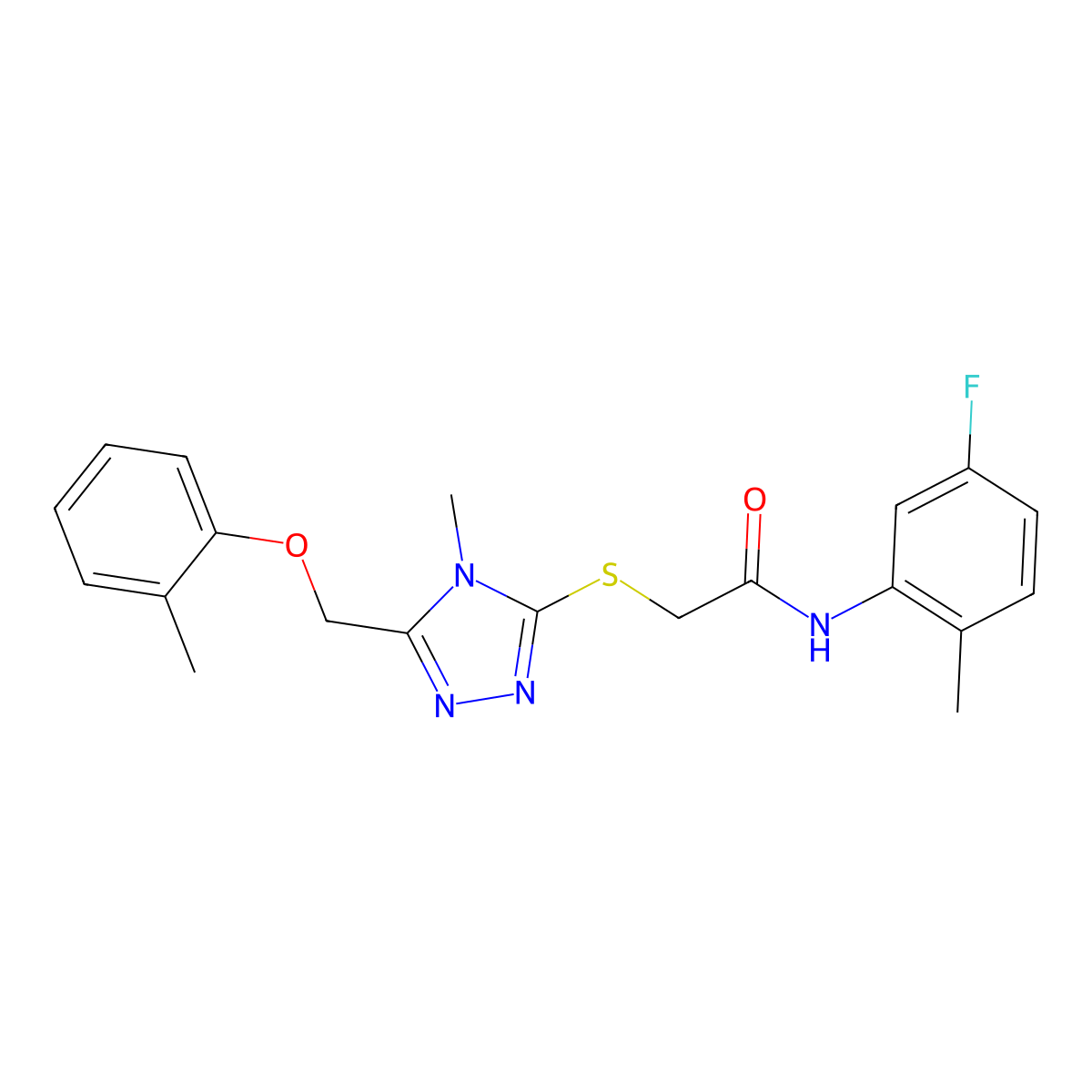N-(5-fluoro-2-methylphenyl)-2-[[4-methyl-5-[(2-methylphenoxy)methyl]-1,2,4-triazol-3-yl]sulfanyl]acetamide molecular structure, CAS 767326-41-0