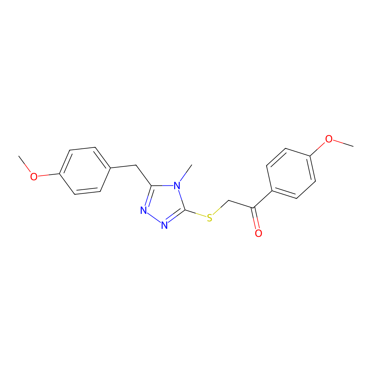 1-(4-Methoxyphenyl)-2-[[5-[(4-methoxyphenyl)methyl]-4-methyl-1,2,4-triazol-3-yl]sulfanyl]ethanone molecular structure, CAS 767326-42-1