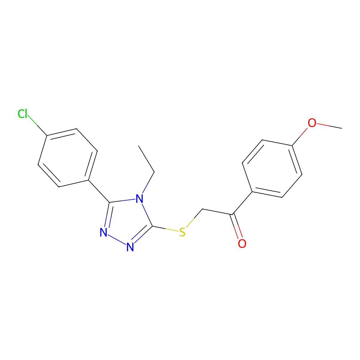 2-[[5-(4-Chlorophenyl)-4-ethyl-1,2,4-triazol-3-yl]sulfanyl]-1-(4-methoxyphenyl)ethanone molecular structure, CAS 767326-43-2