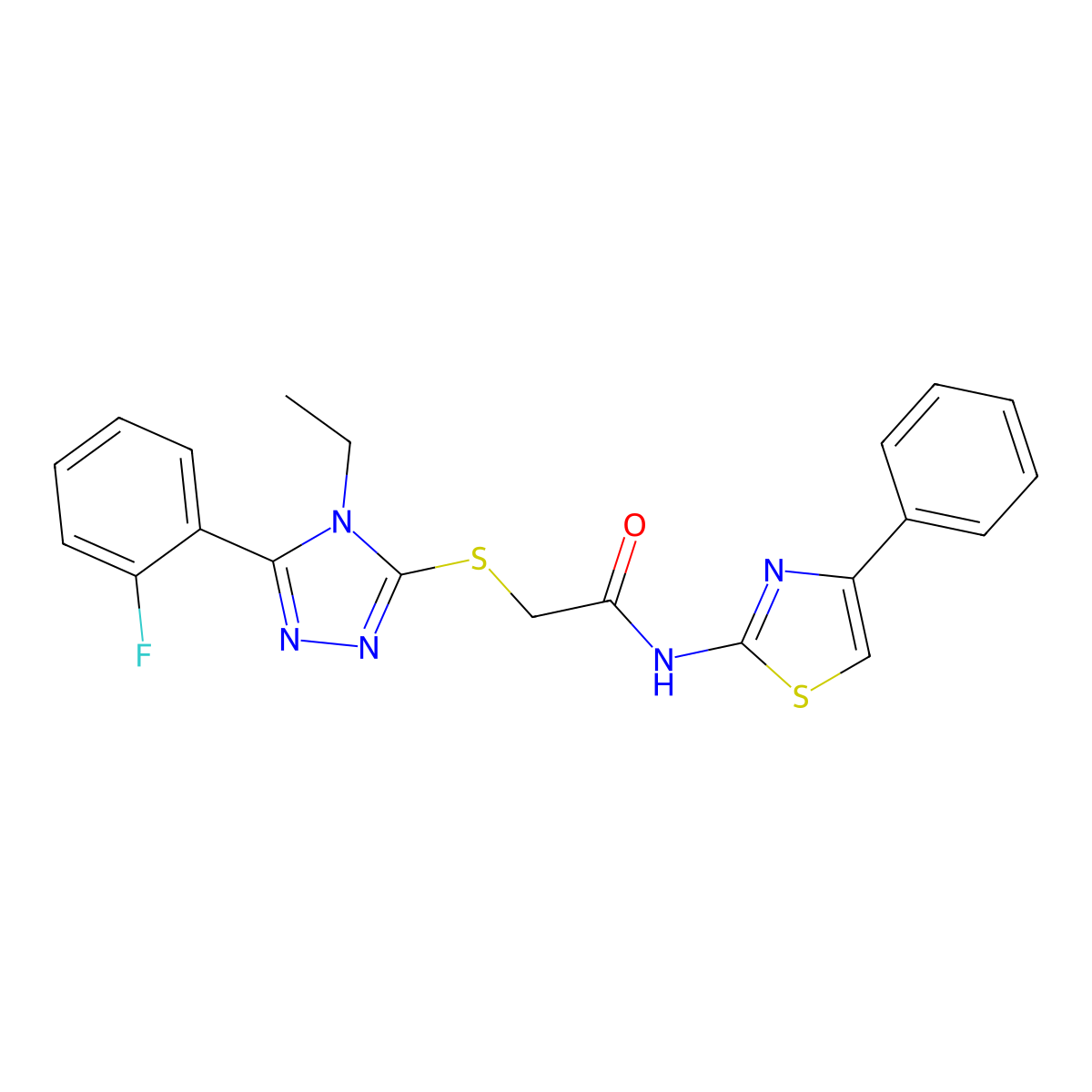 2-[[4-ethyl-5-(2-fluorophenyl)-1,2,4-triazol-3-yl]sulfanyl]-N-(4-phenyl-1,3-thiazol-2-yl)acetamide molecular structure, CAS 767326-44-3