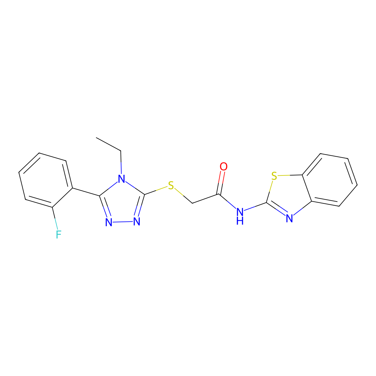 N-(1,3-benzothiazol-2-yl)-2-[[4-ethyl-5-(2-fluorophenyl)-1,2,4-triazol-3-yl]sulfanyl]acetamide molecular structure, CAS 767326-45-4