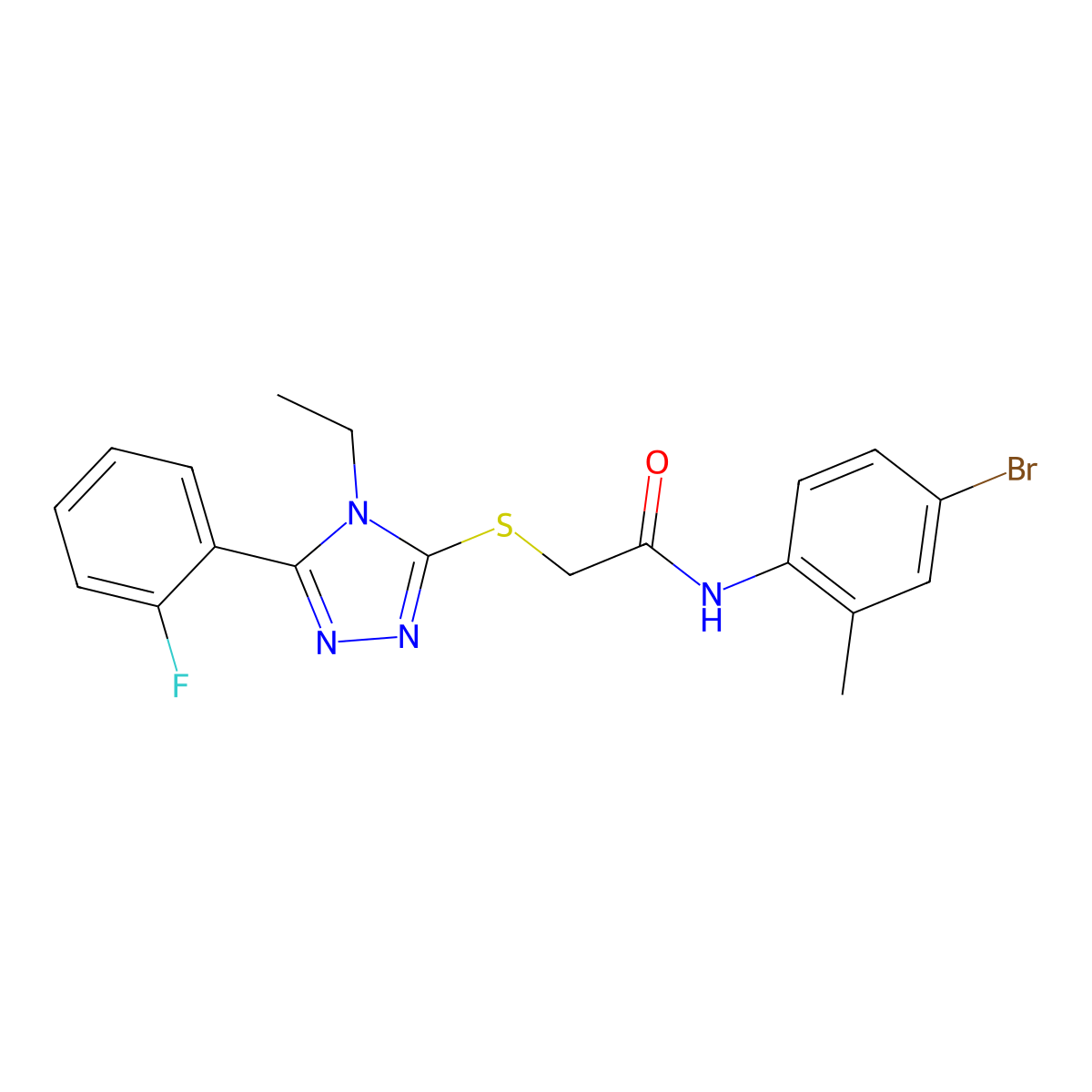 N-(4-bromo-2-methylphenyl)-2-{[4-ethyl-5-(2-fluorophenyl)-4H-1,2,4-triazol-3-yl]sulfanyl}acetamide molecular structure, CAS 767326-47-6