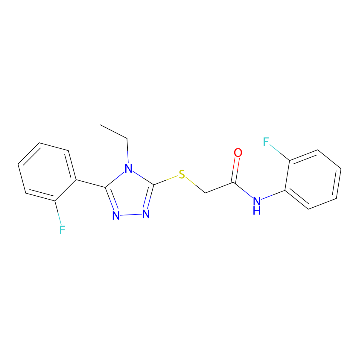 2-{[4-ethyl-5-(2-fluorophenyl)-4H-1,2,4-triazol-3-yl]sulfanyl}-N-(2-fluorophenyl)acetamide molecular structure, CAS 767326-48-7
