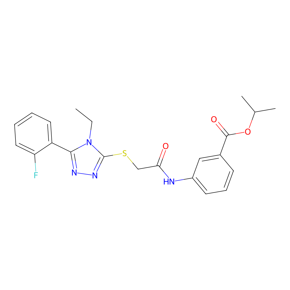 propan-2-yl 3-[({[4-ethyl-5-(2-fluorophenyl)-4H-1,2,4-triazol-3-yl]sulfanyl}acetyl)amino]benzoate molecular structure, CAS 767326-50-1